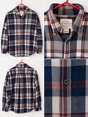 St. John's Bay Men's Plaid Button-Down Shirt - Navy, Burgundy & White